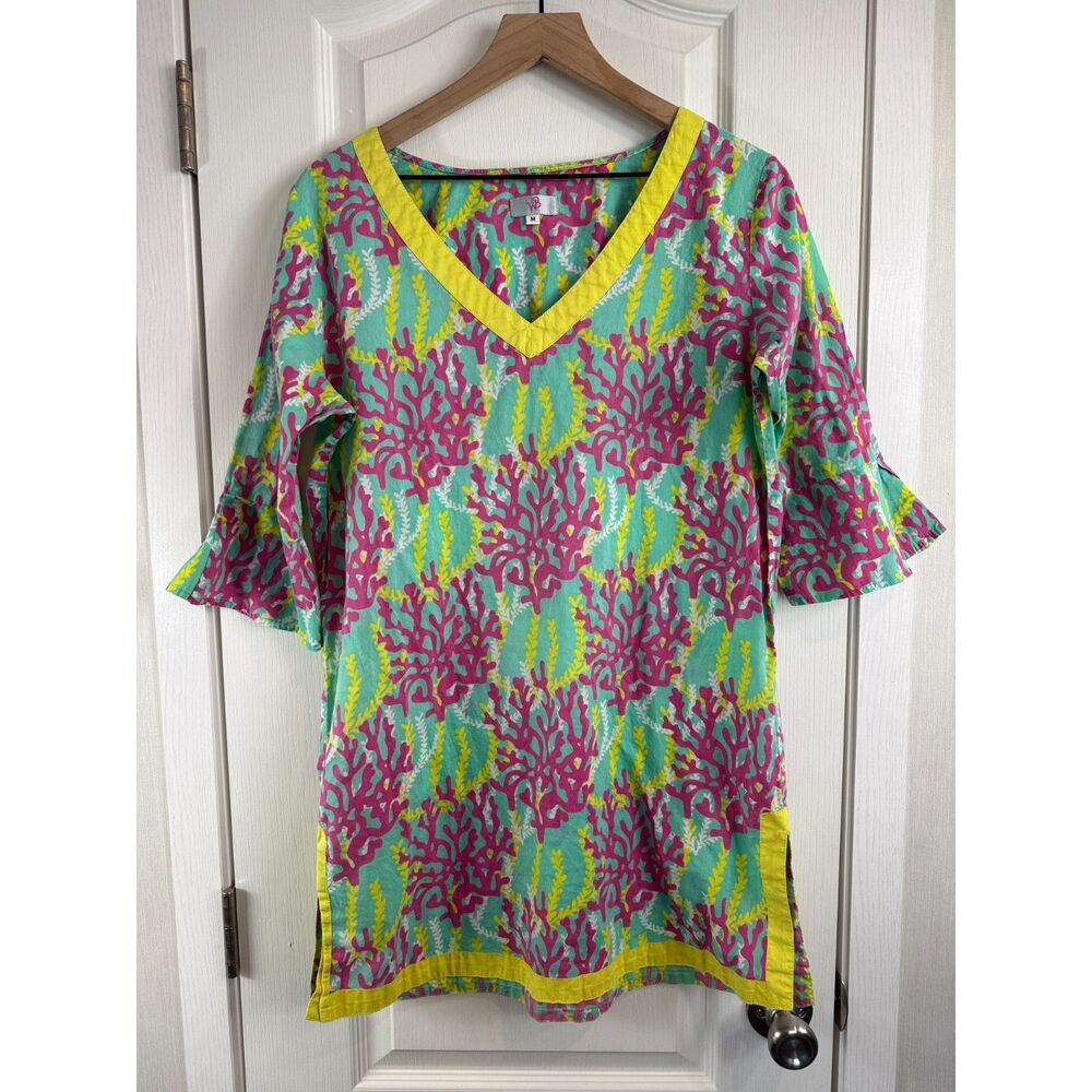 WB Women's Multicolor Coral Print V-Neck Swim Coverup Size M Medium